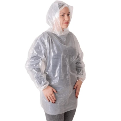 Bata Polietileno Com Elástico E Capuz Descartável Transparente 0,04mm Ref Bat00080 Ca 30354