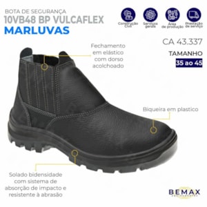 Botina de Segurança Elástico Couro Preto 10vb48-bp CA 43377 Marluvas