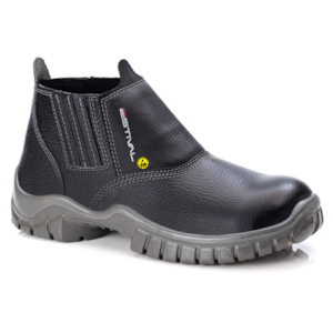 Botina Elastico Couro Preto Taloneira Amarela Ca 40843