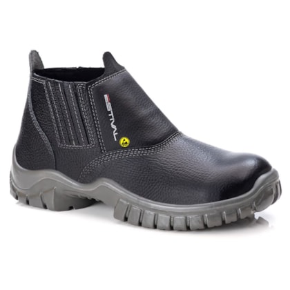 Botina elástico couro preto taloneira amarela Ca 40843 Estival