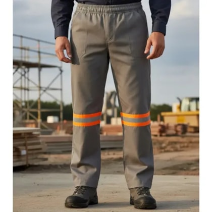Calça NR-10 Com Velcro Cinza Faixa Refletiva Laranja Ca 36101