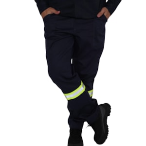 Calça NR-10 Risco 2 Azul Marinho Faixa Refletiva Verde CA 47360 Zengo
