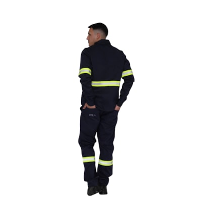 Calça Nr10 Risco 2 Azul Marinho Faixa Refletiva Verde Ca 47360 Zengo
