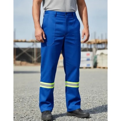 Calça Ret A Chama Azul Royal Com Faixa Refletiva Verde Ca 36102