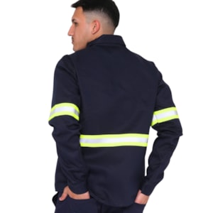 Camisa NR-10 Risco 2 Azul Marinho Faixa Refletiva Verde CA 47358
