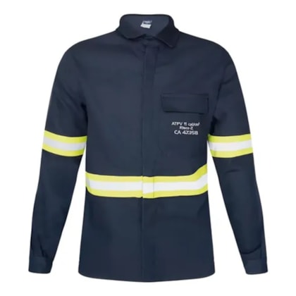 Camisa NR-10 Risco 2 Azul Royal Faixa Refletiva Verde CA 47358