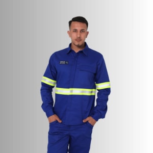 Camisa NR-10 Risco 2 Azul Royal Faixa Refletiva Verde CA 47358