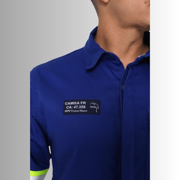 Camisa NR-10 Risco 2 Azul Royal Faixa Refletiva Verde CA 47358-53c0975f-a446-49a2-a49f-89752efd7e6c