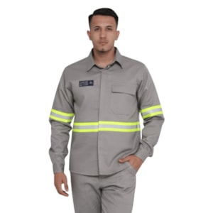 Camisa NR-10 Risco 2 Cinza Com Faixa Refletiva Verde CA 47358