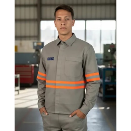 Camisa NR-10 Risco 2 Cinza Faixa Refletiva Laranja CA 47358