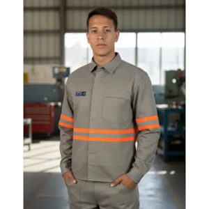 Camisa NR-10 Risco 2 Cinza Faixa Refletiva Laranja CA 47358