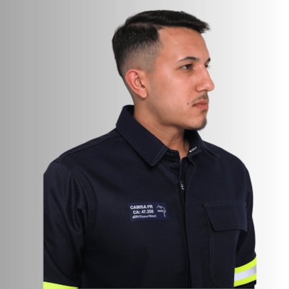 Camisa Nr10  Risco 2 Azul Marinho Faixa Refletiva Verde Ca 47358