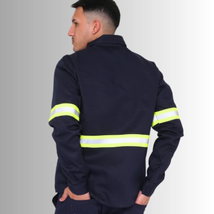 Camisa Nr10  Risco 2 Azul Marinho Faixa Refletiva Verde Ca 47358