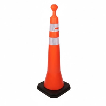 Cone balizador PL 4062 laranja e branco 116 cm com base de borracha com sapata Plastcor