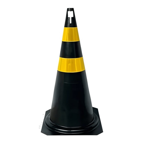 Cone rígido preto e amarelo 75 cm com faixa refletiva Plastcor-3036e7a6-8127-4dd6-832b-7938639cd70c