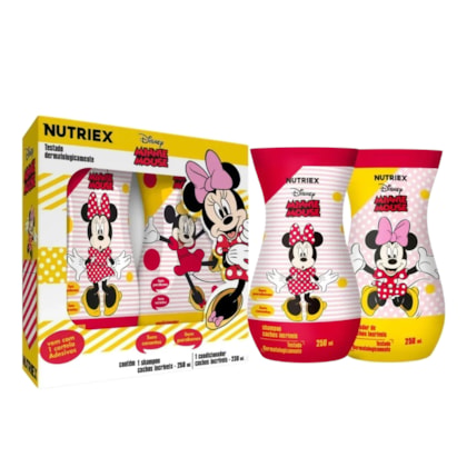 Kit Minnie cachos shampoo 250 ml + condicionador 230 ml + adesivo Nutriex