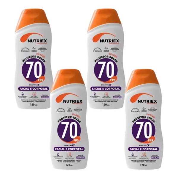 Kit Protetor Solar com 4 unidades FPS 70 Facial E Corporal 120 ml Nutriex-108994ed-ff03-44ff-ba19-26ddd9119057
