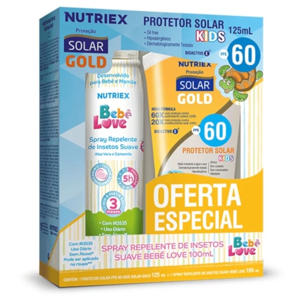 Kit Protetor Solar FPS 60 Kids Solar Gold 125 ml + Spray Repelente Suave Bebê Love 100 ml Nutriex-cc26070d-ef8a-4d7d-a9d9-33fdf21a013c
