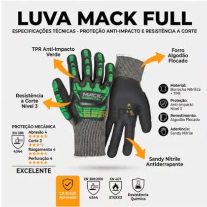 Luva Anti Impacto Resistente A Corte Mack Full Ref 70.500 Ca 51520