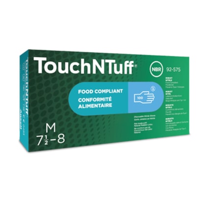 Luva de Procedimento Descartável Nitrílica Com Pó Azul TouchNTuff 92-575 Ca 43217 Ansell