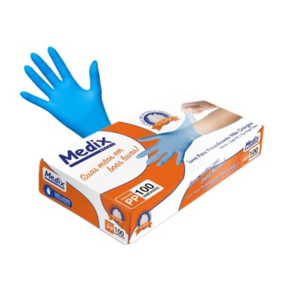 Luva de proteção nitrílica sem pó azul caixa com 100 unidades Ca 38644 / 48246 Medix