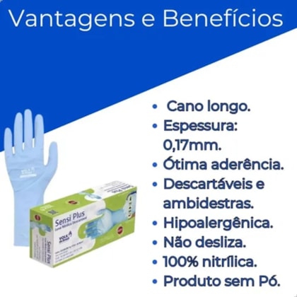 Luva Nitrílica Sensivolk Plus 50 unidades Ca 17129