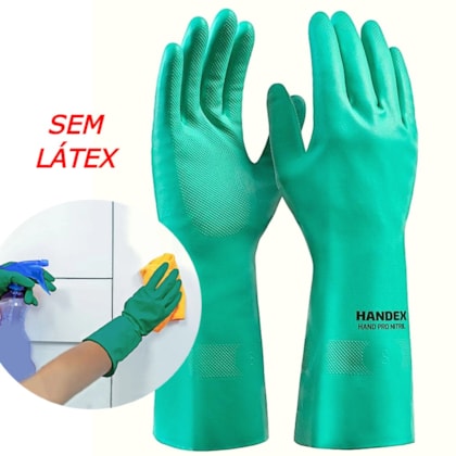 Luva Nitrílica Verde Com Forro Hand Pro Nitril Ca 43035