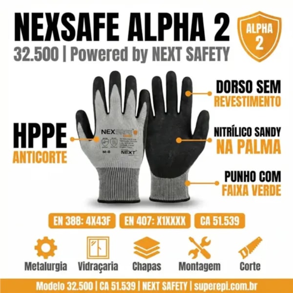 Luva Resistente A Corte Foam Nexsafe Alpha 2 Ref 32500 Ca 51539-9a87648f-15b0-4731-8f65-5b974949808c