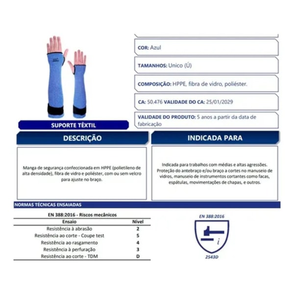 Mangote Hppe Azul Resistente A Corte Com Velcro Ca 50476-92484e95-56ea-4839-88ae-4ef6bc4b61be