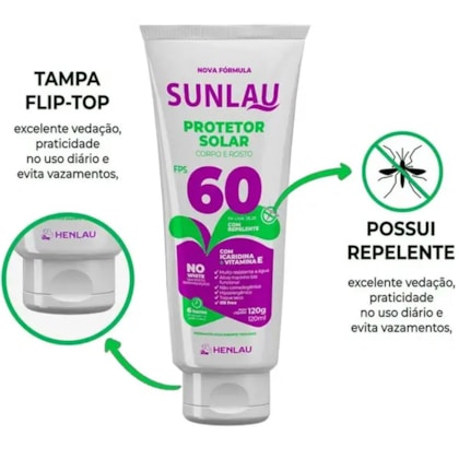 Protetor Solar Sunlau Fps 60 Com Repelente Icaridina 120g
