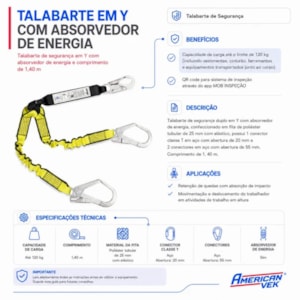 Talabarte Duplo Y Elastico C/ Abs Mosquetao 55mm 1,40m Vic23605