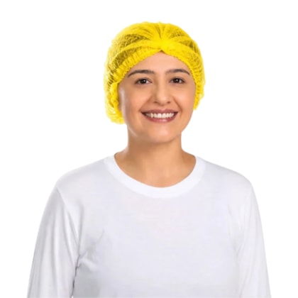 Touca Descartável TNT Plissada Pacote com 100 unidades Ref. Rdes00129 Prevemax Amarela